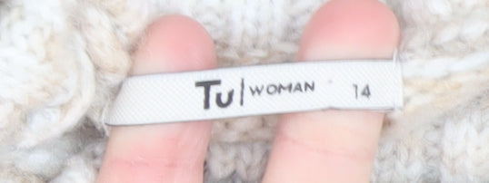 Tu Women Beige Knit Jumper Dress Size 14 Roll Neck Winter Wear