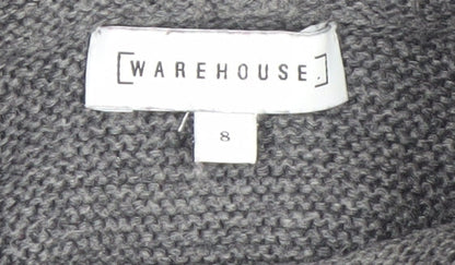 Warehouse Women Grey Size 8 Roll Neck Long Sleeve Knit Jumper