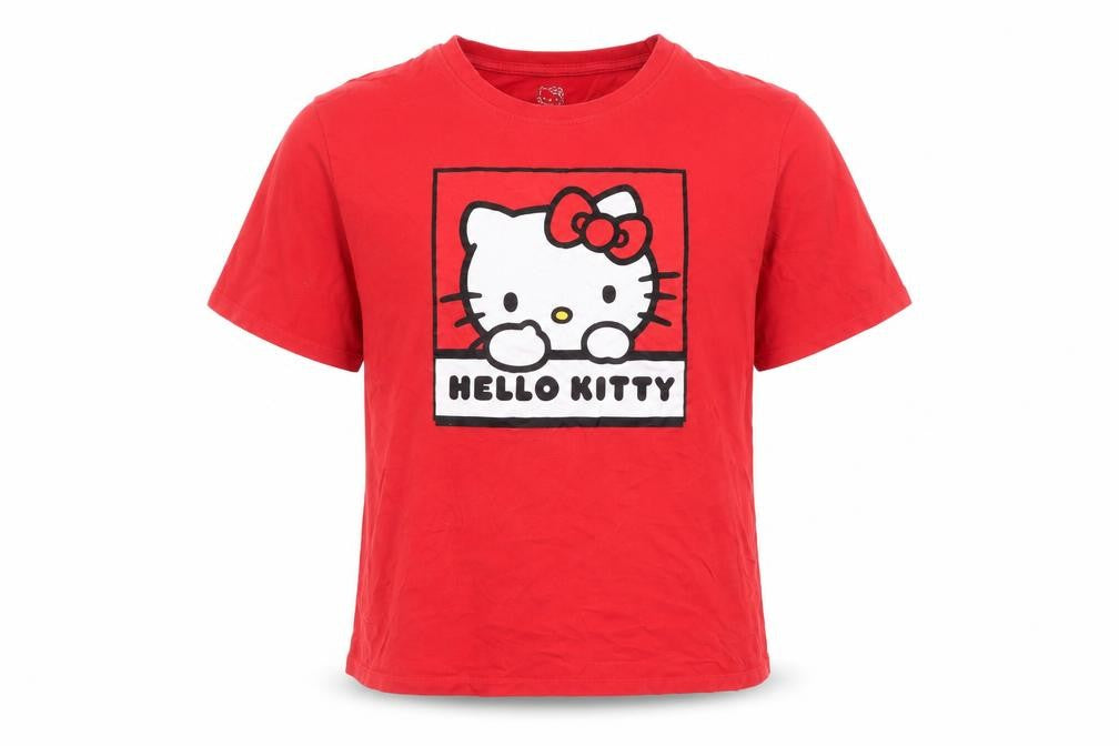 Front view of Sanrio Hello Kitty girls’ red graphic cotton short sleeve t-shirt 12-14 years