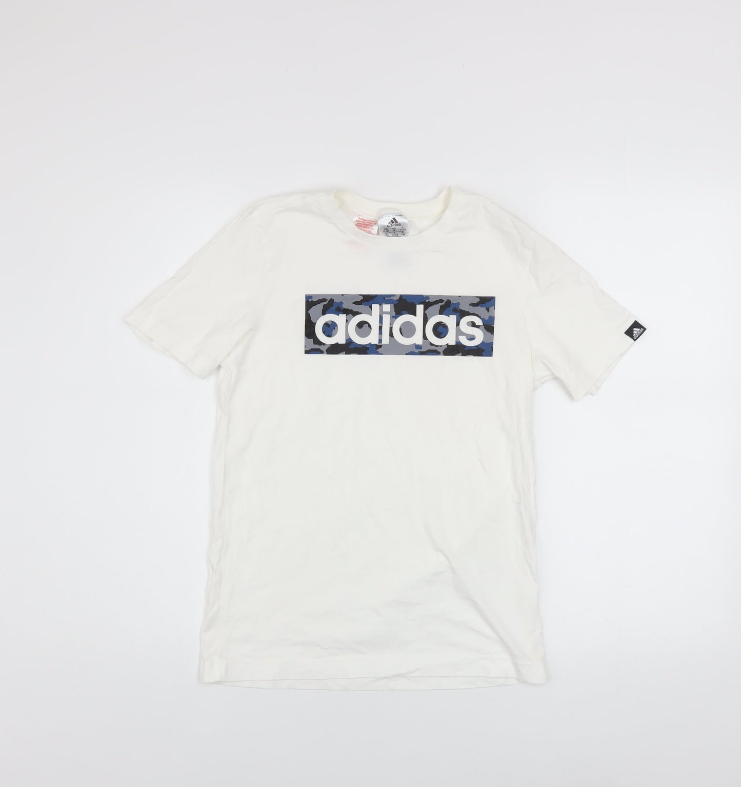 Adidas Boys White Camouflage Logo T-Shirt 11-12 Years Cotton Casual
