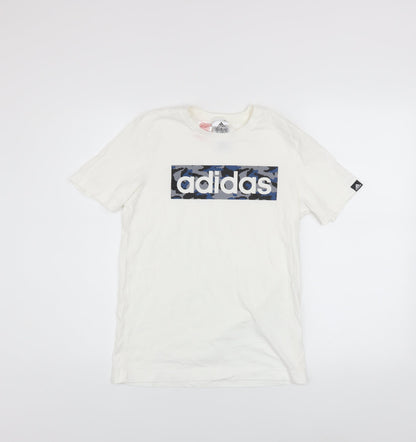 Adidas Boys White Camouflage Logo T-Shirt 11-12 Years Cotton Casual