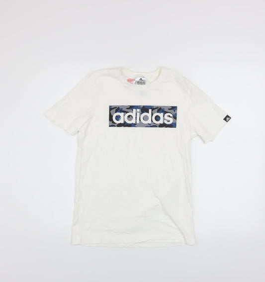 Adidas Boys White Camouflage Logo T-Shirt 11-12 Years Cotton Casual