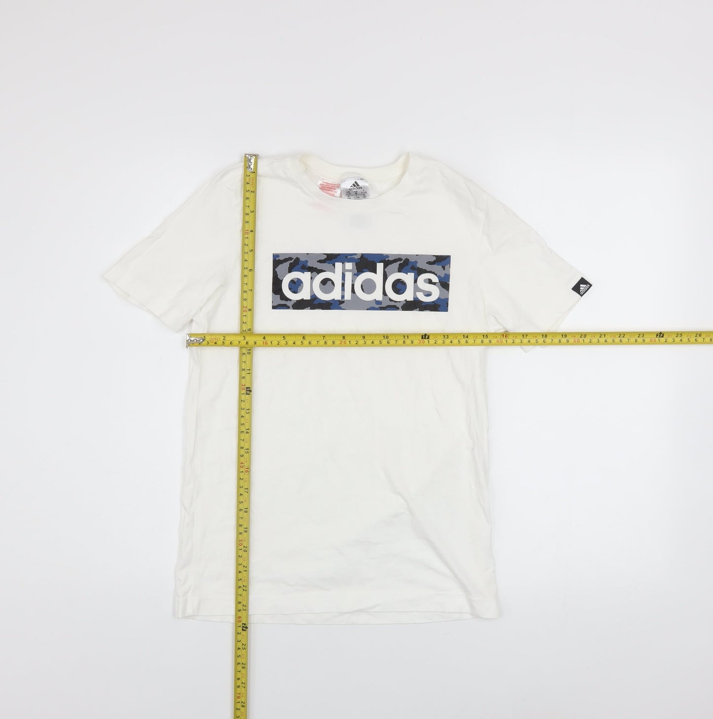 Adidas Boys White Camouflage Logo T-Shirt 11-12 Years Cotton Casual