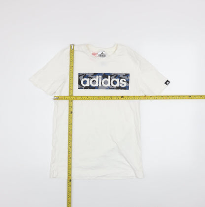 Adidas Boys White Camouflage Logo T-Shirt 11-12 Years Cotton Casual
