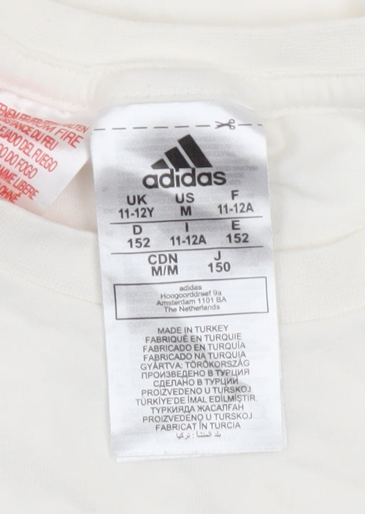 Adidas Boys White Camouflage Logo T-Shirt 11-12 Years Cotton Casual