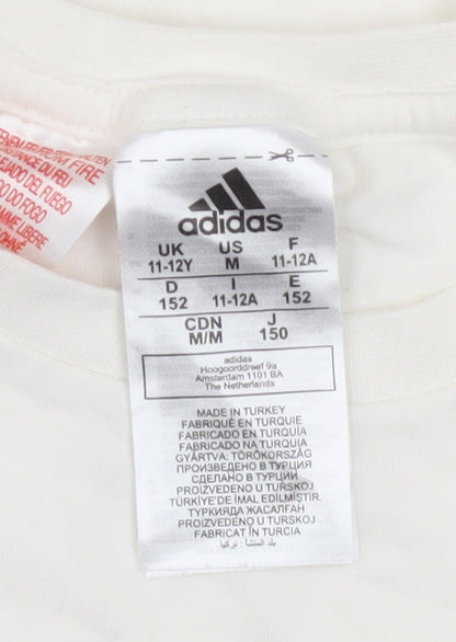 Adidas Boys White Camouflage Logo T-Shirt 11-12 Years Cotton Casual