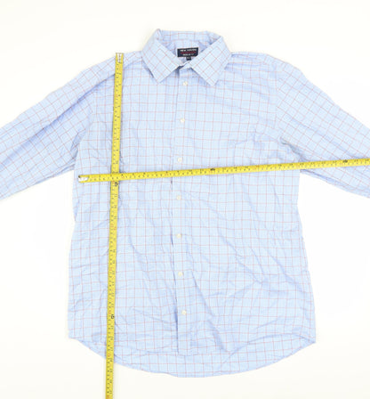 New Haven Men's Blue Check Long Sleeve Regular Fit Shirt 16.5