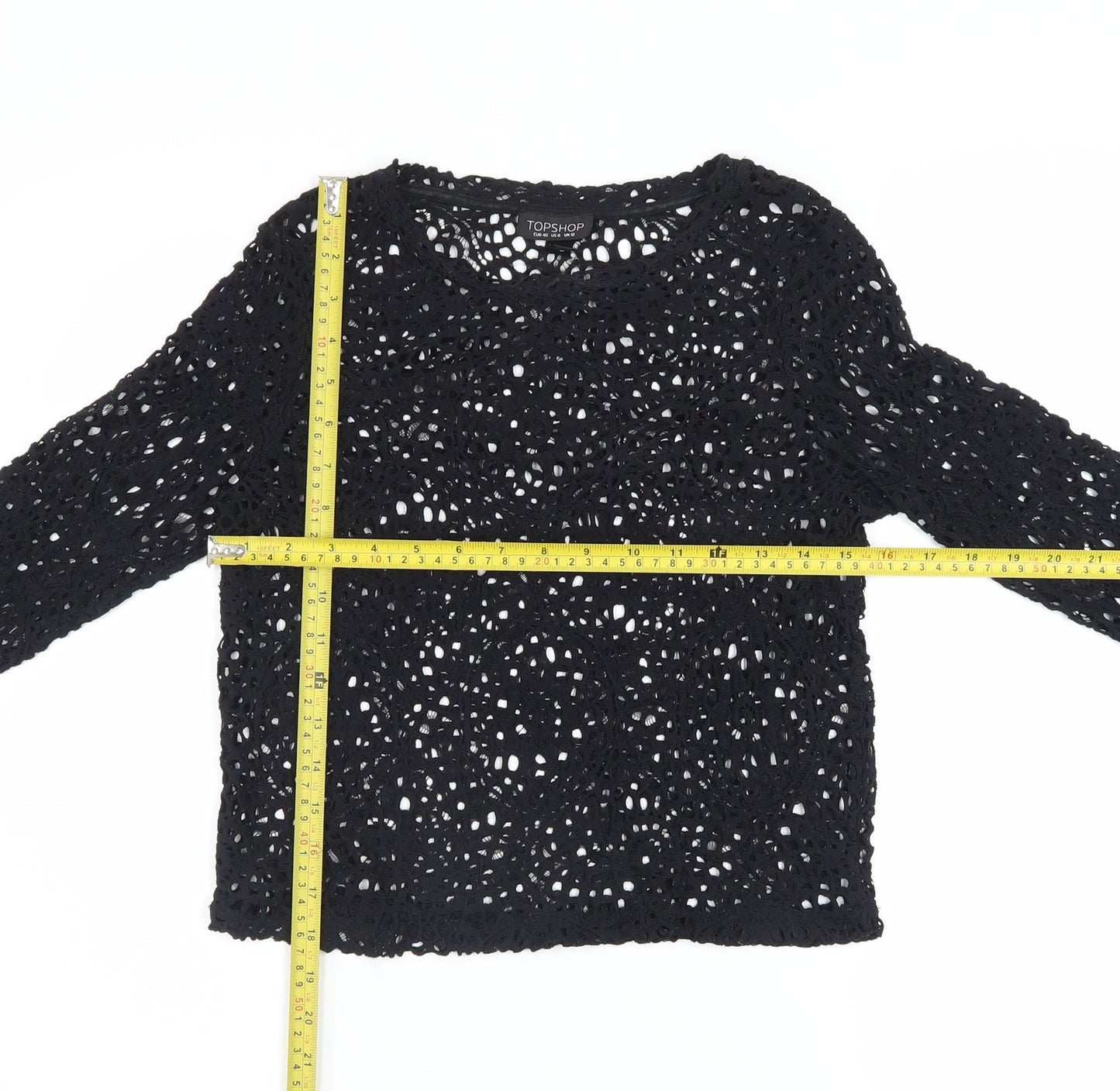 Womens UK Size 12 Topshop Black Cropped Blouse
