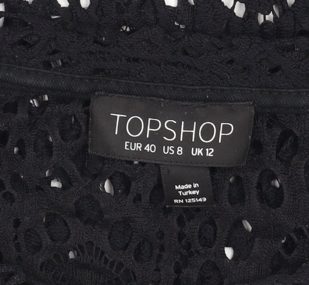 Womens UK Size 12 Topshop Black Cropped Blouse