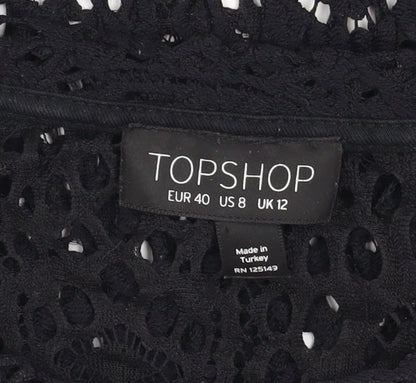 Womens UK Size 12 Topshop Black Cropped Blouse