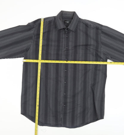 City Line Men's Black Striped Long Sleeve Button-Up Shirt L
