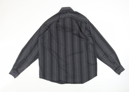 City Line Men's Black Striped Long Sleeve Button-Up Shirt L