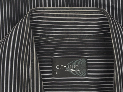 City Line Men's Black Striped Long Sleeve Button-Up Shirt L