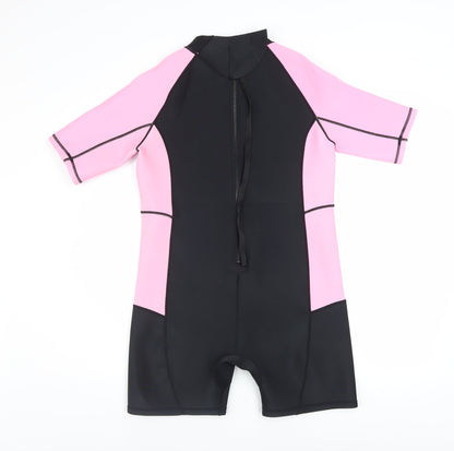Primark Girls Pink & Black Short Sleeve Wetsuit 13-14 Years Stretch UV Swimwear