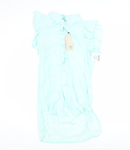 Rowen Avenue Women’s Aqua Blue Ruffle Tunic Blouse M