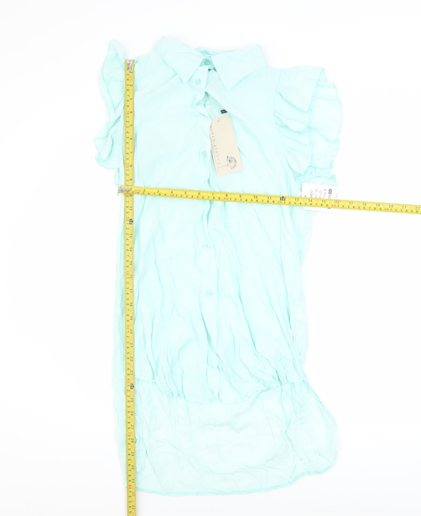 Rowen Avenue Women’s Aqua Blue Ruffle Tunic Blouse M