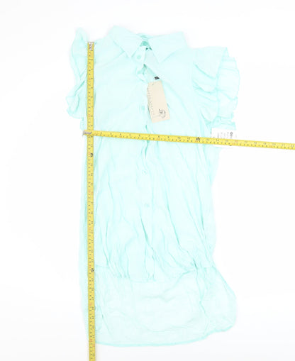 Rowen Avenue Women’s Aqua Blue Ruffle Tunic Blouse M