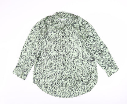 Zara Women’s Green Animal Print Button-Up Shirt XS Long Sleeve Polyester