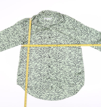 Zara Women’s Green Animal Print Button-Up Shirt XS Long Sleeve Polyester