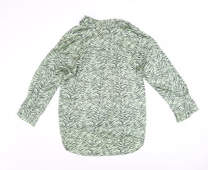 Zara Women’s Green Animal Print Button-Up Shirt XS Long Sleeve Polyester