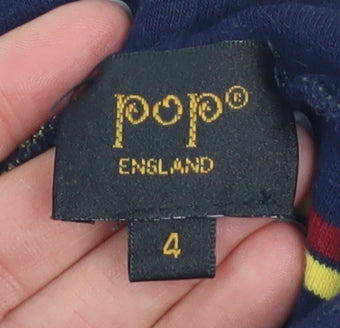 Womens UK Size 4 Pop England Blue Basic T-Shirt