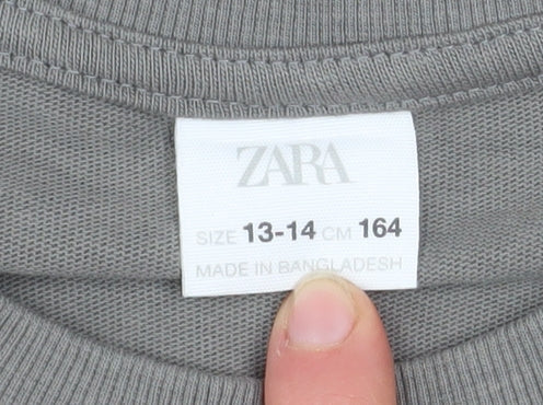 Girls UK Size 13-14 Years Zara Grey Cropped T-Shirt