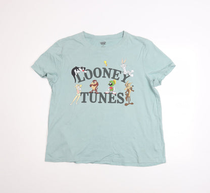 Looney Tunes Women's Blue Cotton T-Shirt Nightshirt L 14-16 Short Sleeve