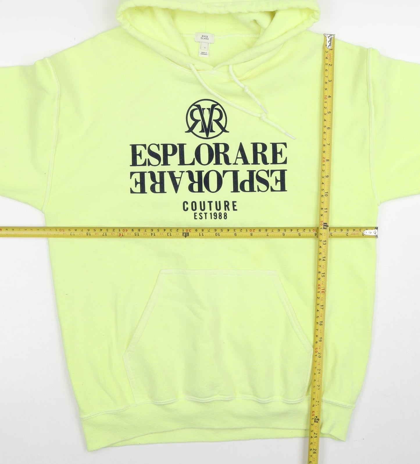 Mens UK Size S River Island Yellow Pullover Hoodie