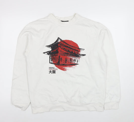 Mens UK Size M boohooMAN White Pullover Sweatshirt