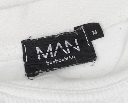 Mens UK Size M boohooMAN White Pullover Sweatshirt