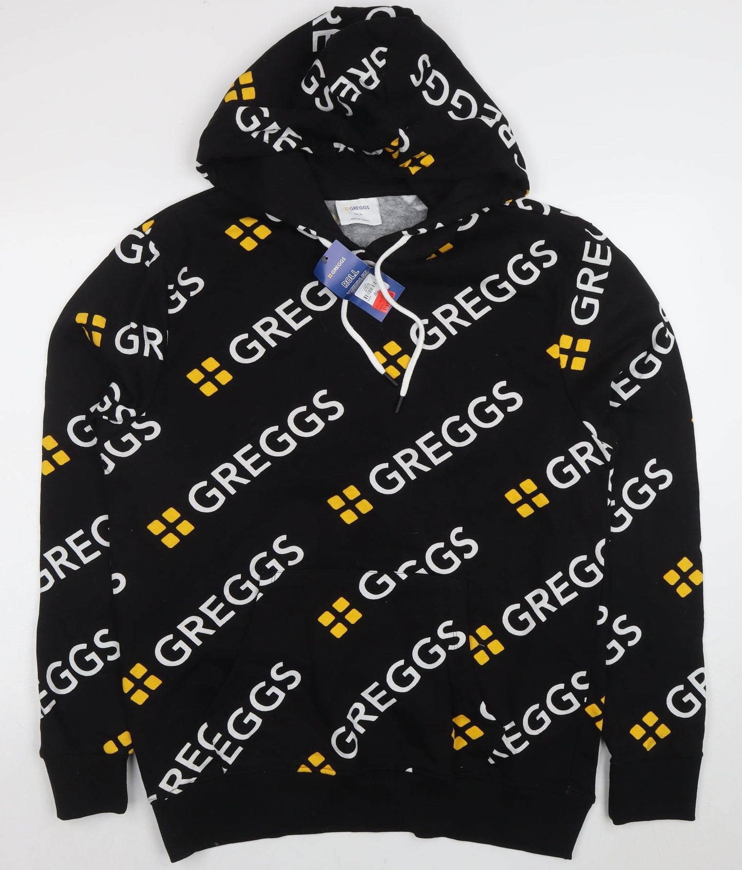 Greggs Mens Black XL Pullover Hoodie Funny Graphic Print All Seasons