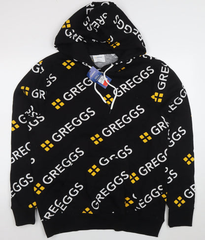 Greggs Mens Black XL Pullover Hoodie Funny Graphic Print All Seasons