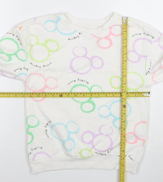 Disney Girls White Mickey Mouse Print Pullover Sweatshirt 10-11 Years