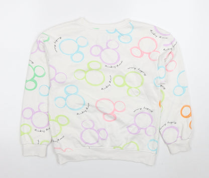 Disney Girls White Mickey Mouse Print Pullover Sweatshirt 10-11 Years