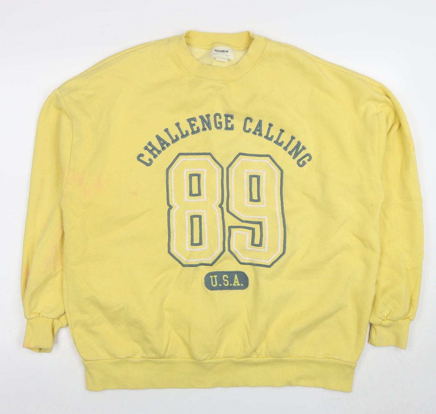 Womens UK Size M Pull&Bear Yellow Pullover Sweatshirt