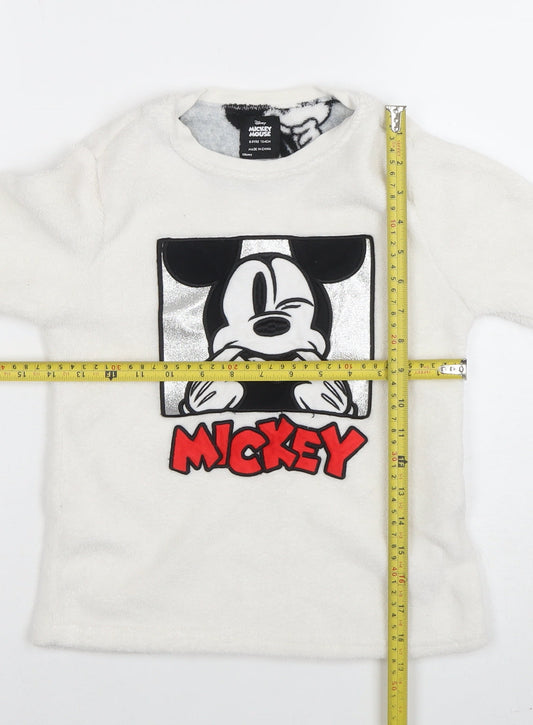 Disney Girls White Mickey Mouse Fleece Pullover Sweatshirt 8-9 Years