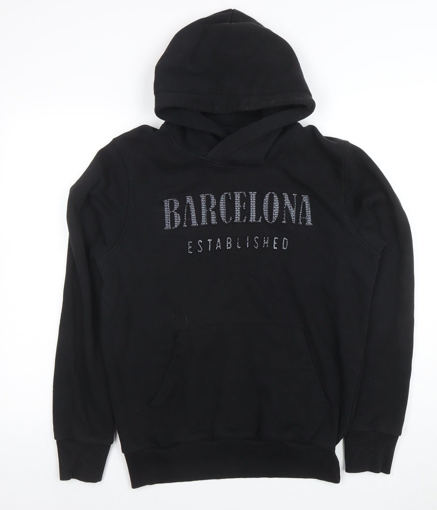 Mens UK Size L Barcelona Designs Black Pullover Hoodie