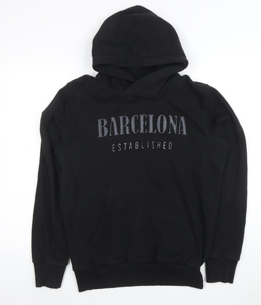 Mens UK Size L Barcelona Designs Black Pullover Hoodie