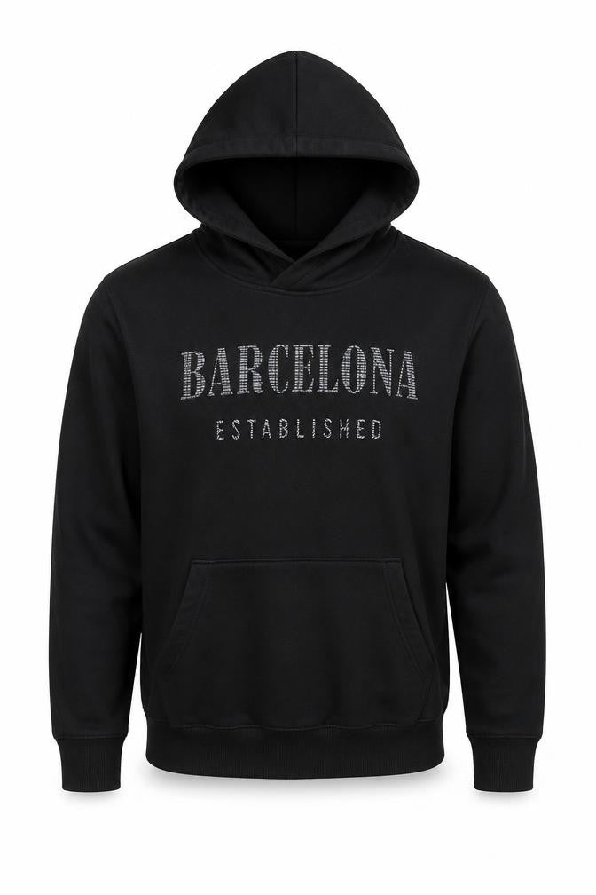 Mens UK Size L Barcelona Designs Black Pullover Hoodie