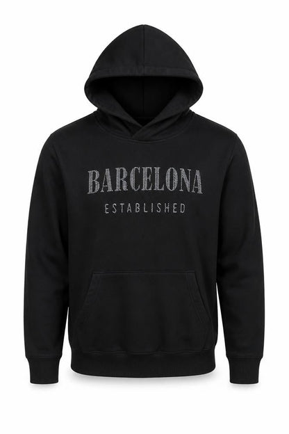 Mens UK Size L Barcelona Designs Black Pullover Hoodie
