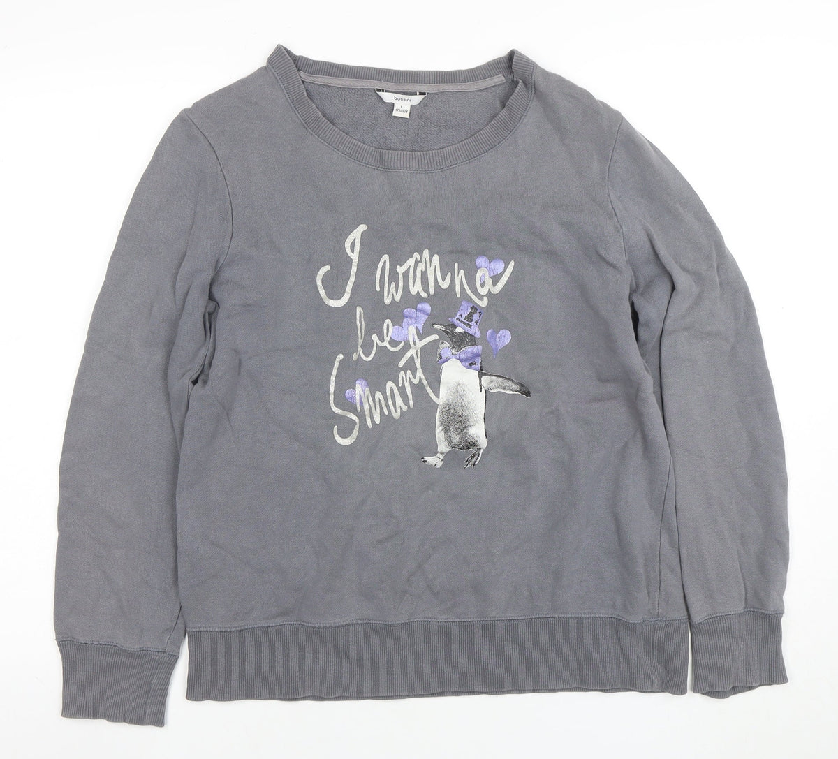 Bossini Boys Grey Penguin Graphic Long Sleeve Pullover Sweatshirt L