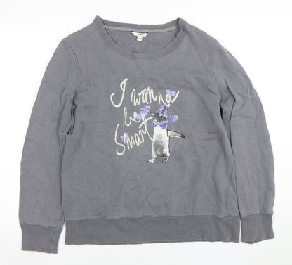 Bossini Boys Grey Penguin Graphic Long Sleeve Pullover Sweatshirt L
