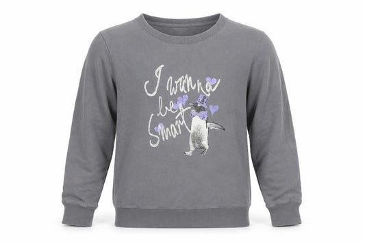 Bossini Boys Grey Penguin Graphic Long Sleeve Pullover Sweatshirt L