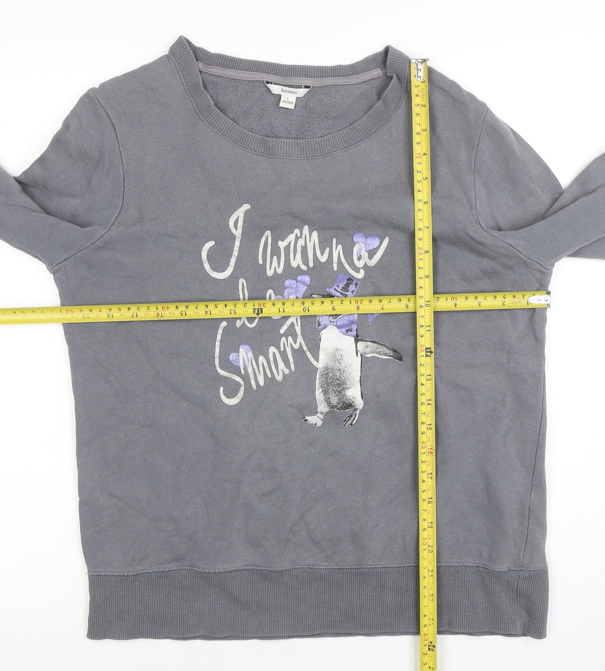 Bossini Boys Grey Penguin Graphic Long Sleeve Pullover Sweatshirt L