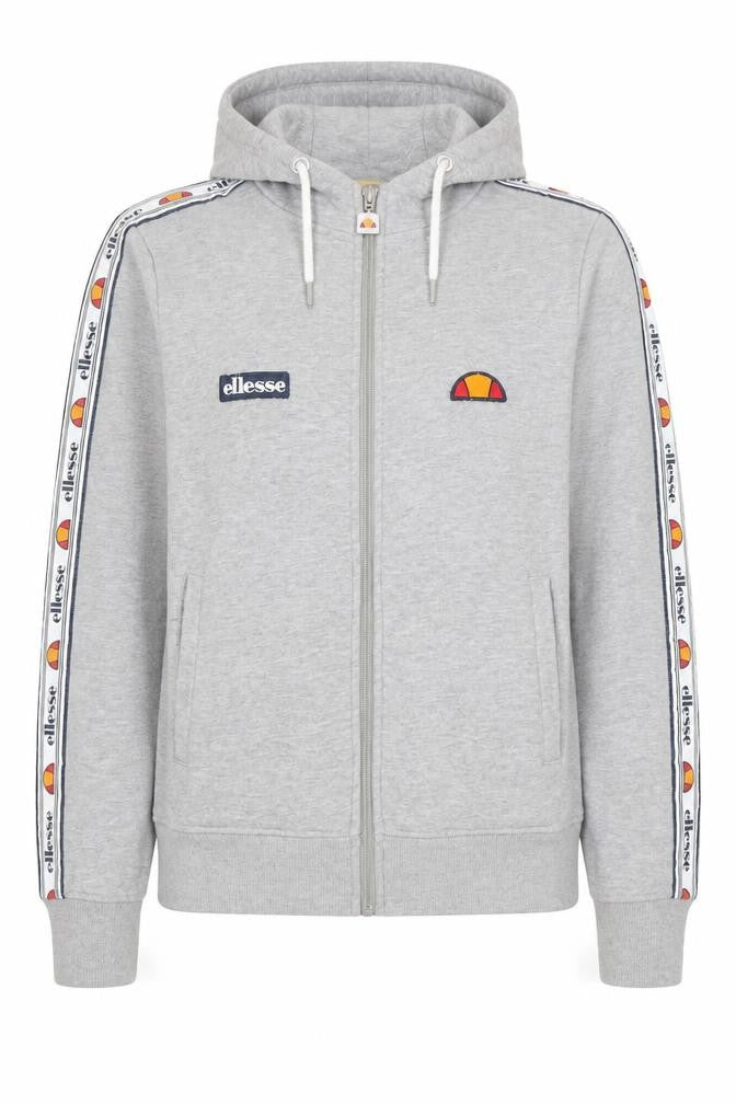 Front view of Ellesse women’s grey full zip hoodie uk 12 logo tape detail