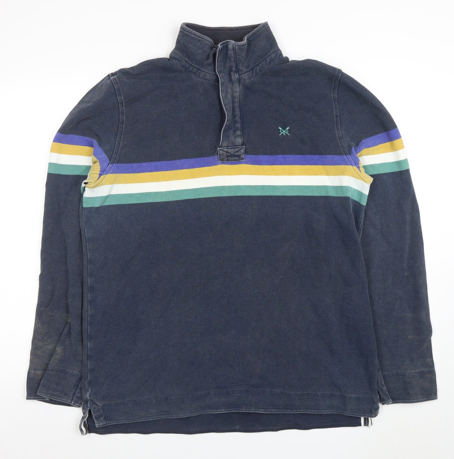 Mens UK Size L Crew Clothing Company Blue Henley Sweatshirt