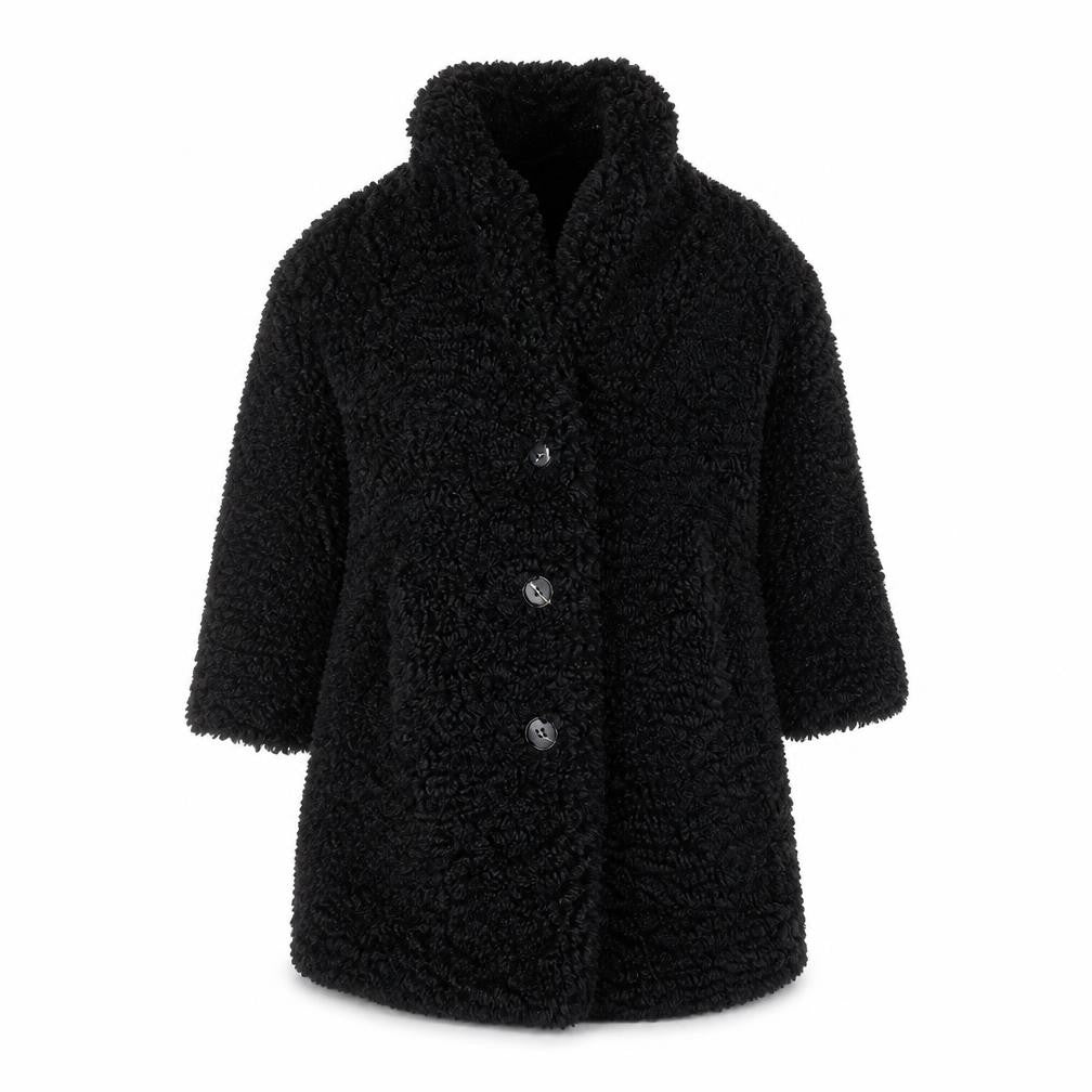 Next Girls Black Faux Fur Fleece Coat Size 3 Years Button Up Winter Jacket