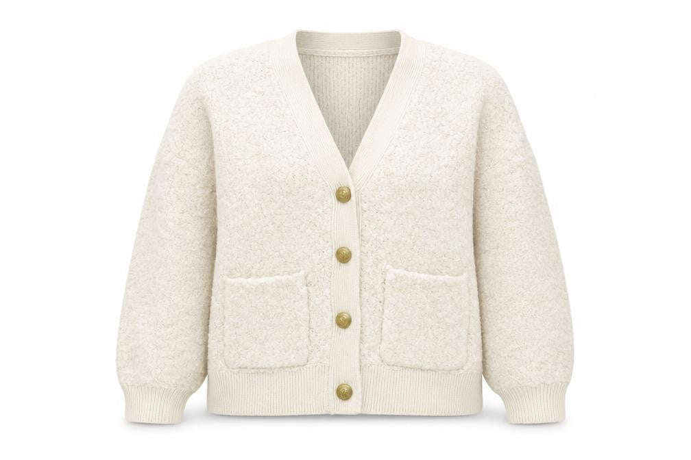 Front view of Gallery Women’s Ivory Chunky-Knit Wool Blend Cardigan L