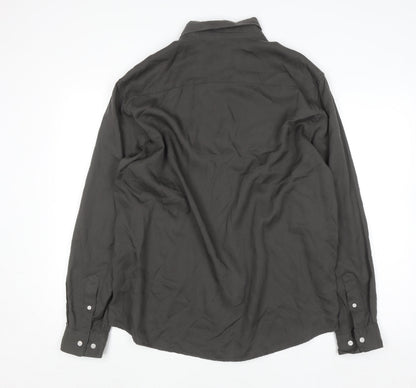 H&M Men's Regular Fit Black Lyocell Long Sleeve Button-Up Shirt L