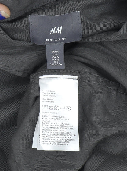 H&M Men's Regular Fit Black Lyocell Long Sleeve Button-Up Shirt L